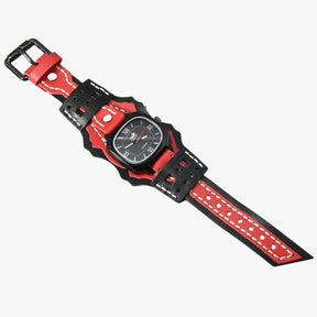 Watches : Horloge Heren Rood Zwart - Groot Vierkant Herenhorloge met Lederen Band in van Pantino