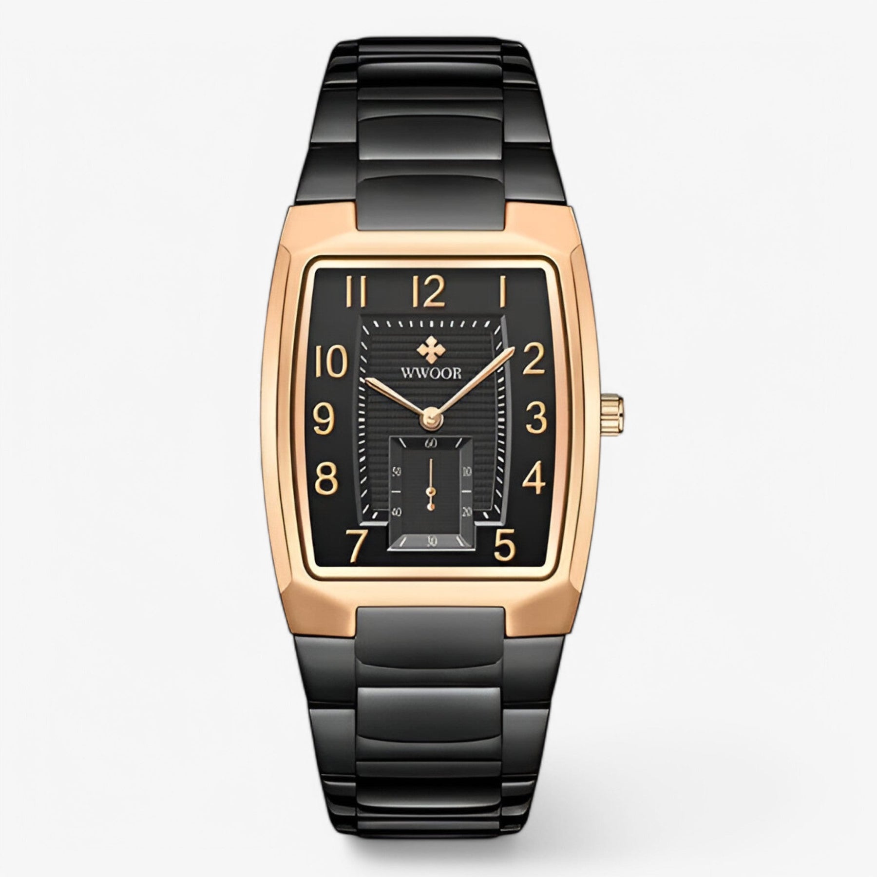 watches : Horloge Heren Zwart Goud - Luxe Vierkant Roestvrijstalen in roze zwart van Pantino