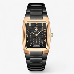watches : Horloge Heren Zwart Goud - Luxe Vierkant Roestvrijstalen in roze zwart van Pantino