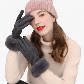 Gloves : Handschoenen Roze - Warme Suède Touchscreen met Imitatiebont in van Pantino