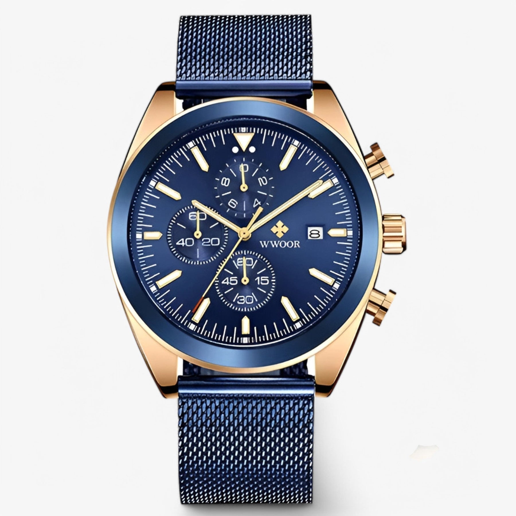 watches : Horloge Zwart Zilver - Luxe Chronograafhorloge van Roestvrij Staal in blauwe roos van Pantino