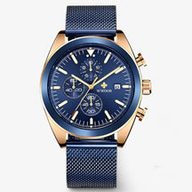 watches : Horloge Zwart Zilver - Luxe Chronograafhorloge van Roestvrij Staal in blauwe roos van Pantino