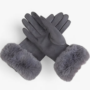Gloves : Handschoenen Roze - Warme Suède Touchscreen met Imitatiebont in Grijs Eén maat van Pantino