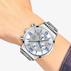 watches : Horloge Heren Zwart Blauw - Luxe & Precisie - Stalen Herenhorloge met Luminieuze Functies in van Pantino