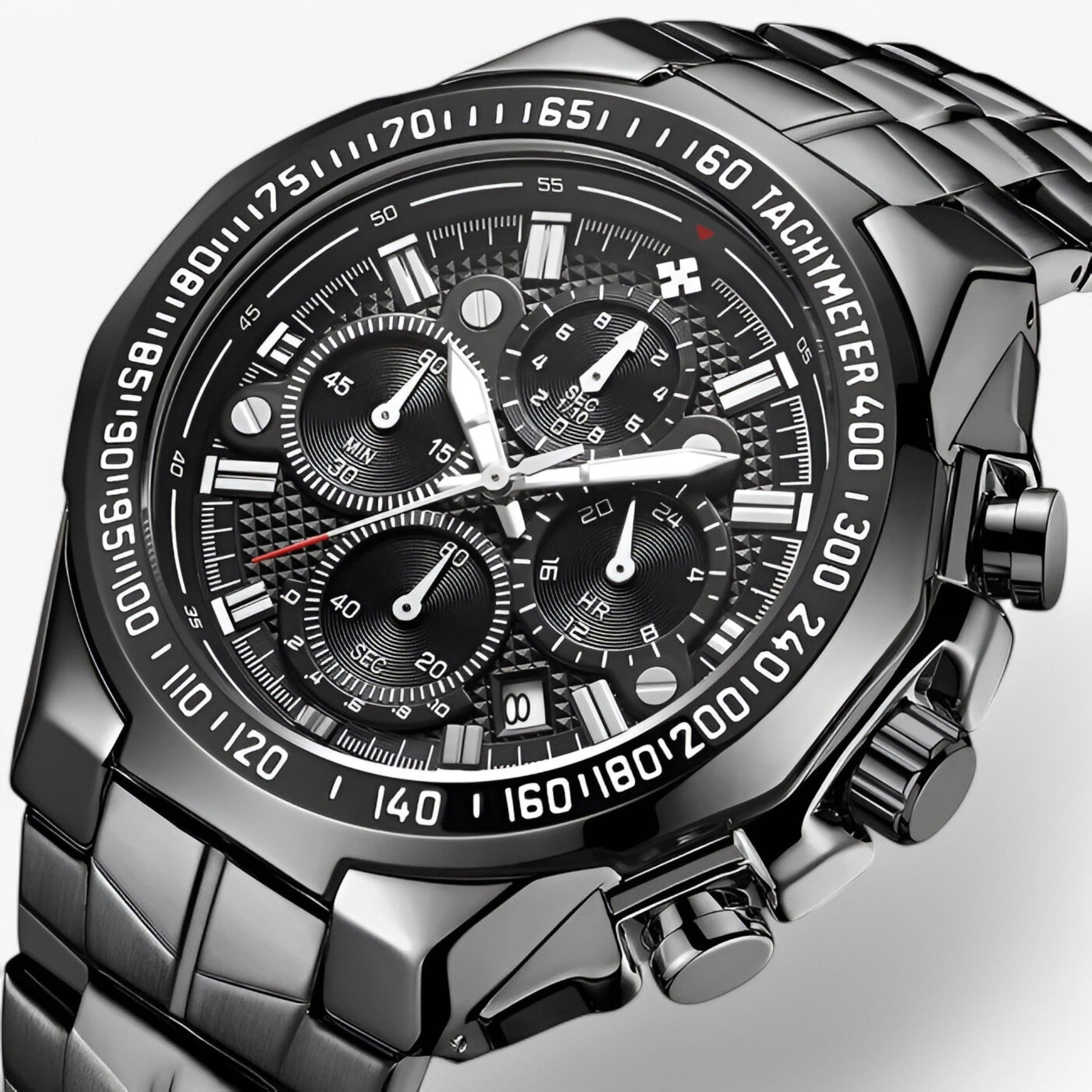 watches : Horloge Heren Zwart - Luxe Stalen Sporthorloge in helemaal zwart van Pantino