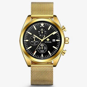 watches : Horloge Zwart Zilver - Luxe Chronograafhorloge van Roestvrij Staal in zwart goud van Pantino