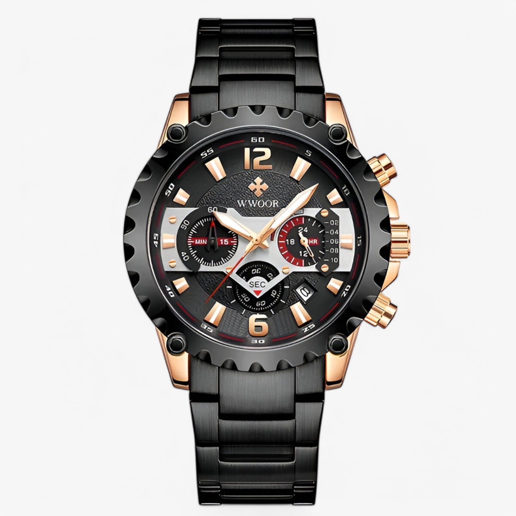 watches : Horloge Zwart Zwart - Luxe Chronograafhorloge van Roestvrij Staal in roze zwart van Pantino