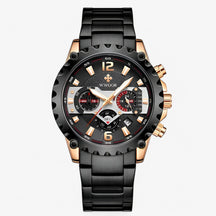 watches : Horloge Zwart Zwart - Luxe Chronograafhorloge van Roestvrij Staal in roze zwart van Pantino