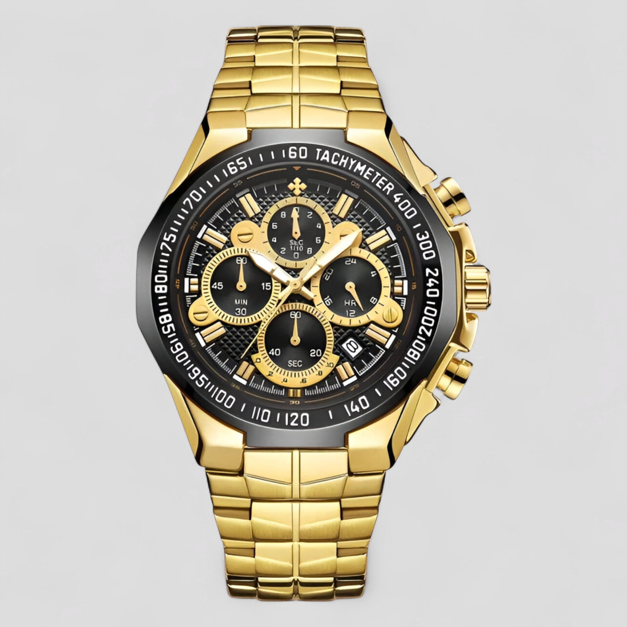 watches : Militair Chronograafhorloge Heren Goud - Staal - Analoog in zwart goud van Pantino