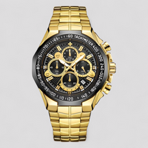 watches : Militair Chronograafhorloge Heren Goud - Staal - Analoog in zwart goud van Pantino