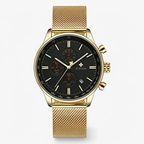 watches : Horloge Zwart Goud - Luxe Sporthorloge in goud zwart van Pantino