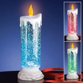 home & garden : Kleur Veranderende LED Water Kaars met Glitter - Gouden Basis in Sneeuw basis van Pantino