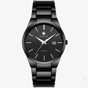 watches : Heren Horloge Zwart Goud Edelstaal - Klassiek Polshorloge 42mm voor elke gelegenheid in zwart zwart van Pantino