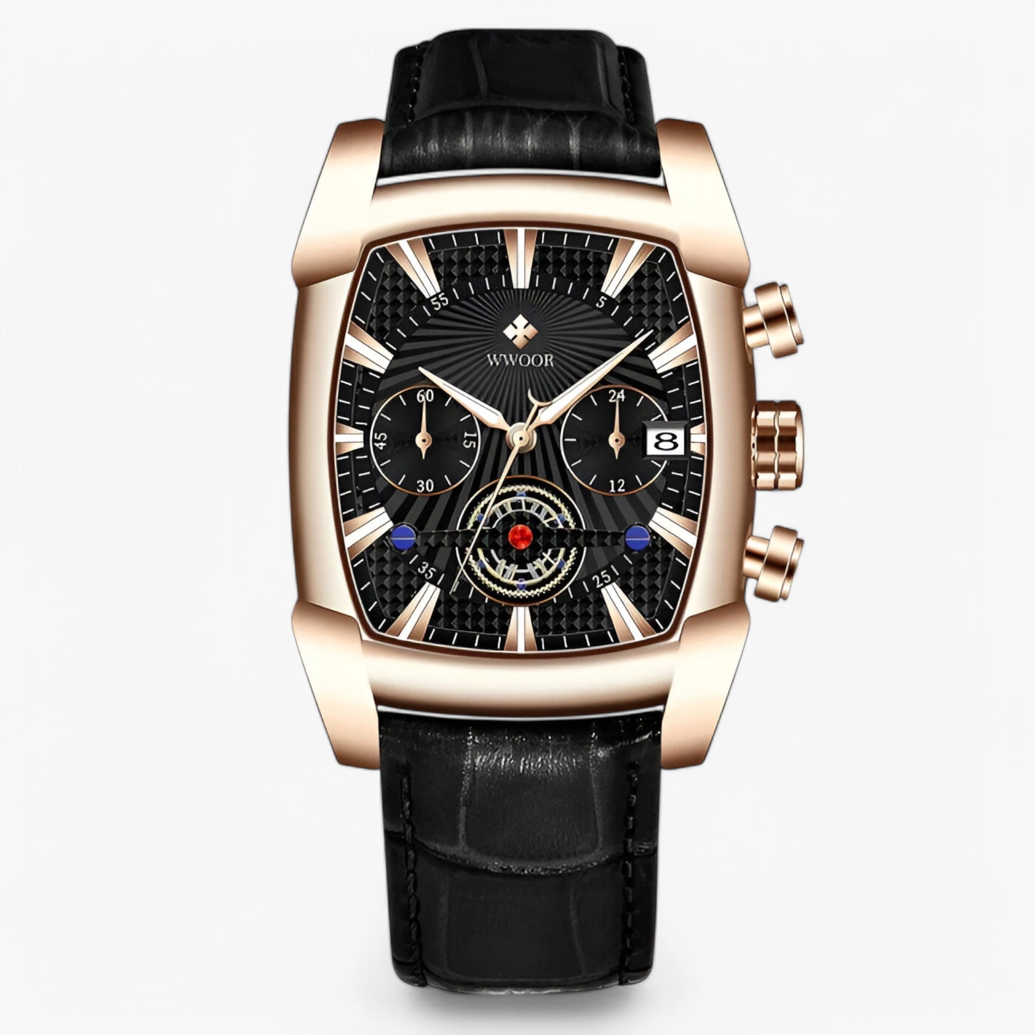 watches : Horloge Zwart Zilver - Luxe Leren Sporthorloge in Zwarte roos van Pantino