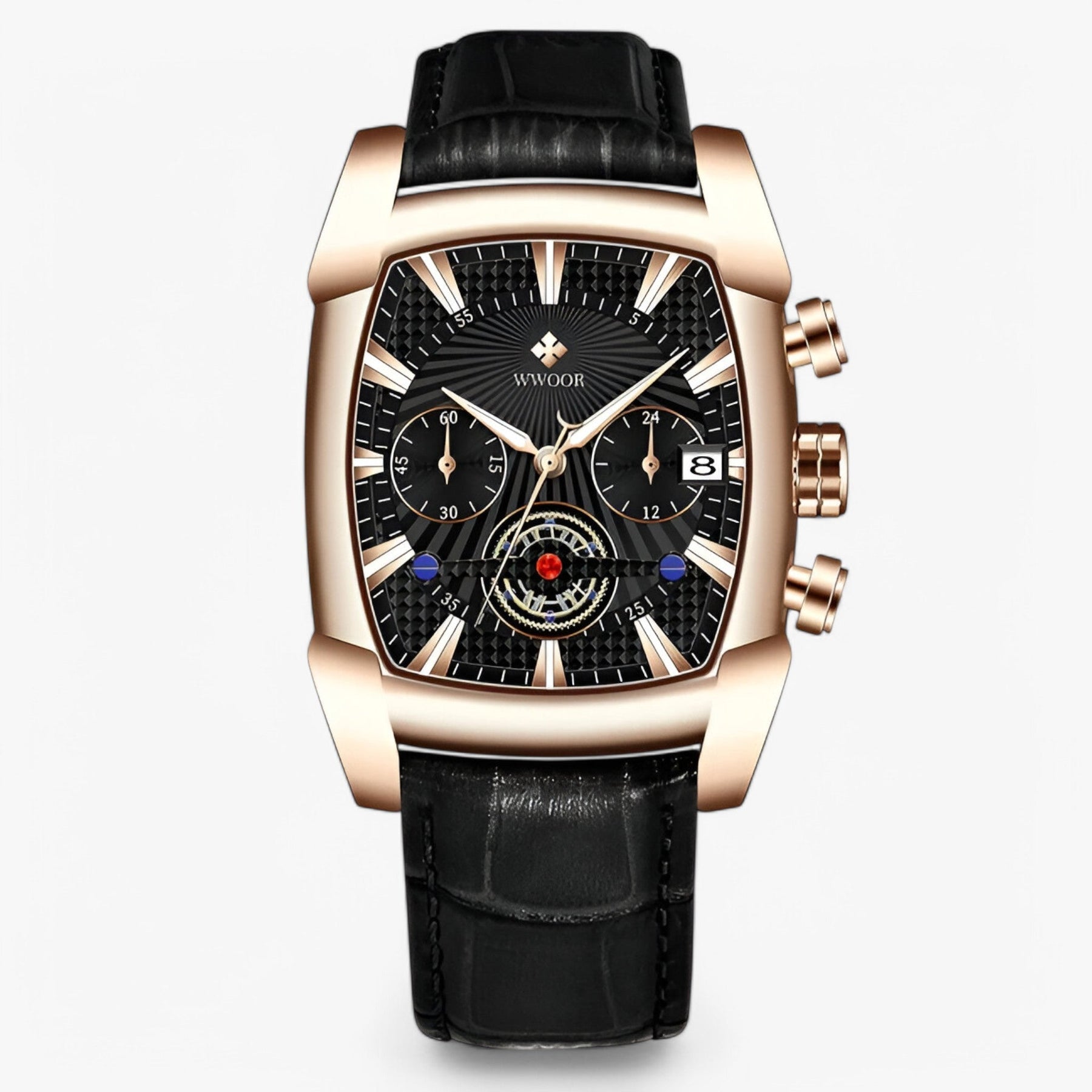watches : Horloge Zwart Zilver - Luxe Leren Sporthorloge in Zwarte roos van Pantino