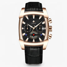 watches : Horloge Zwart Zilver - Luxe Leren Sporthorloge in Zwarte roos van Pantino