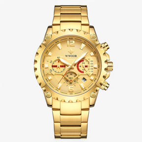 watches : Horloge Zwart Zwart - Luxe Chronograafhorloge van Roestvrij Staal in goud goud van Pantino