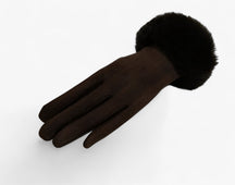 Gloves : Handschoenen Roze - Warme Suède Touchscreen met Imitatiebont in Donker koffie Eén maat van Pantino