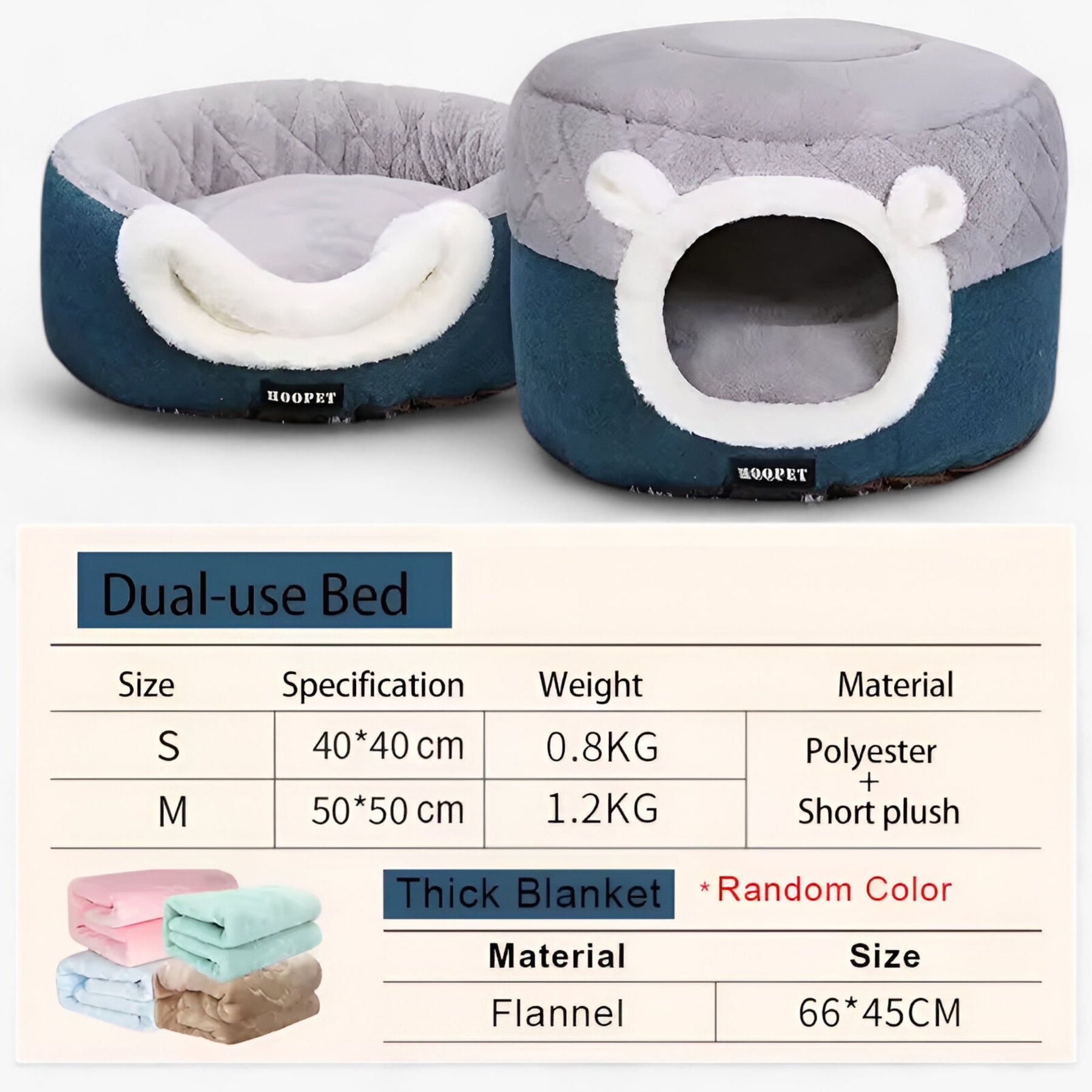 pets : Hoepel Kattenbed - Warm, Zacht en Knus Nest - Blauw1 in Met Dikke Dekentje van Pantino