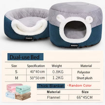 pets : Hoepel Kattenbed - Warm, Zacht en Knus Nest - Blauw1 in Met Dikke Dekentje van Pantino