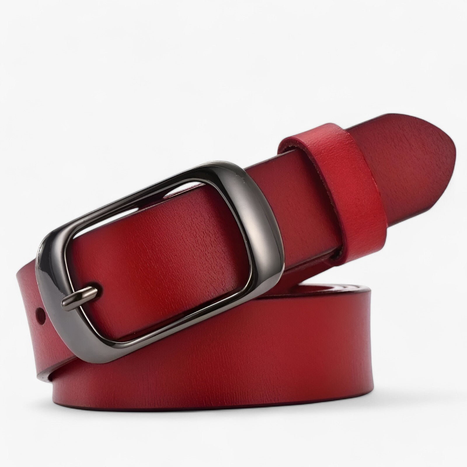 Belt : Jeans Dames Zwart - Premium Leren Riem - Casual Pasvorm in bordeaux Kina van Pantino