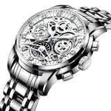 Herrenuhr Silber - Skelett Mechanische Armbanduhr mit sichtbarem Uhrwerk