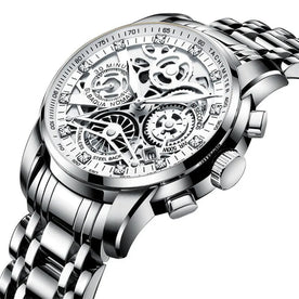 watches : Heren Horloge Zilver - Skeleton Mechanisch Polshorloge met Zichtbaar Uurwerk in Zilver van Pantinoshop