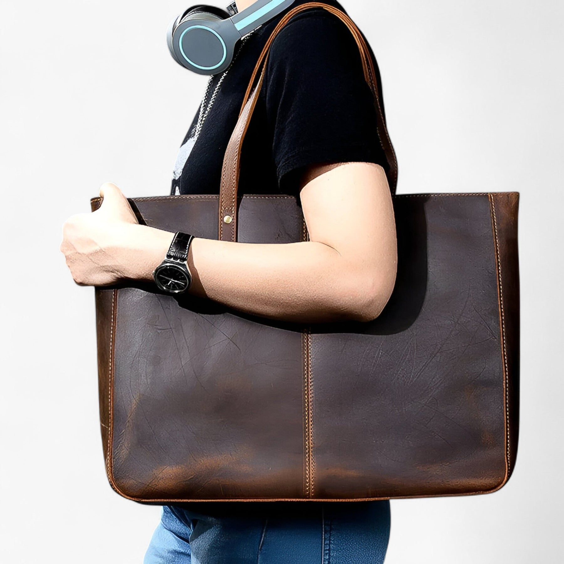 bags : Tote Bag Dames - Vintage Leren Tas - Grote Capaciteit in van Pantino