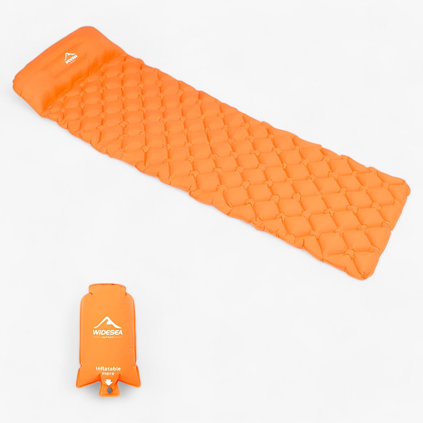 outdoor equipment : Opblaasbare Slaapmatras - Ultra Lichte Bekleding voor Comfort Buitenshuis - Marineblauw in Oranje met Airbag van Pantino