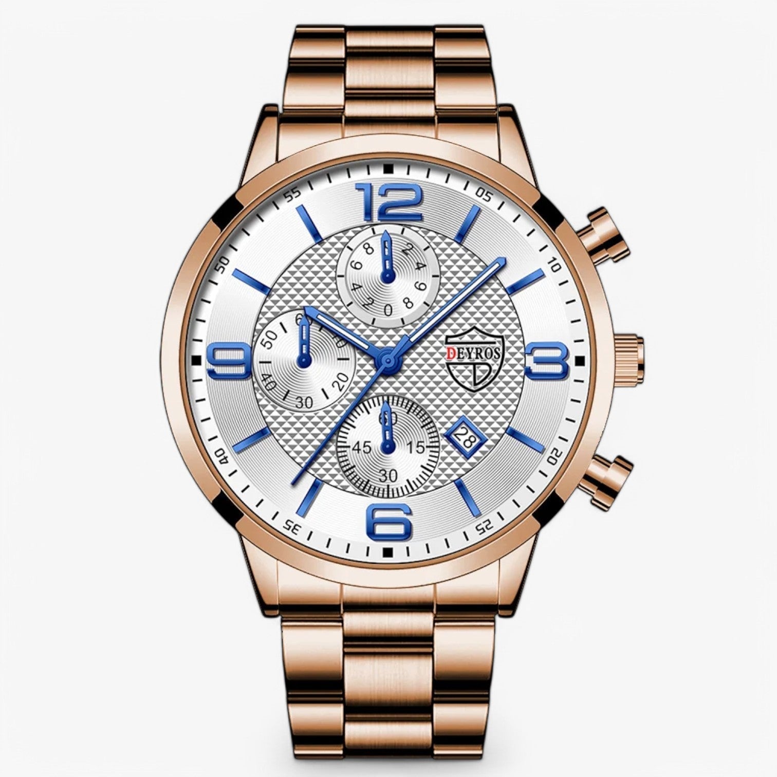 watches : Horloge Heren Zwart Blauw - Luxe & Precisie - Stalen Herenhorloge met Luminieuze Functies in Roze Goud Wit van Pantino