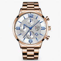 watches : Horloge Heren Zwart Blauw - Luxe & Precisie - Stalen Herenhorloge met Luminieuze Functies in Roze Goud Wit van Pantino