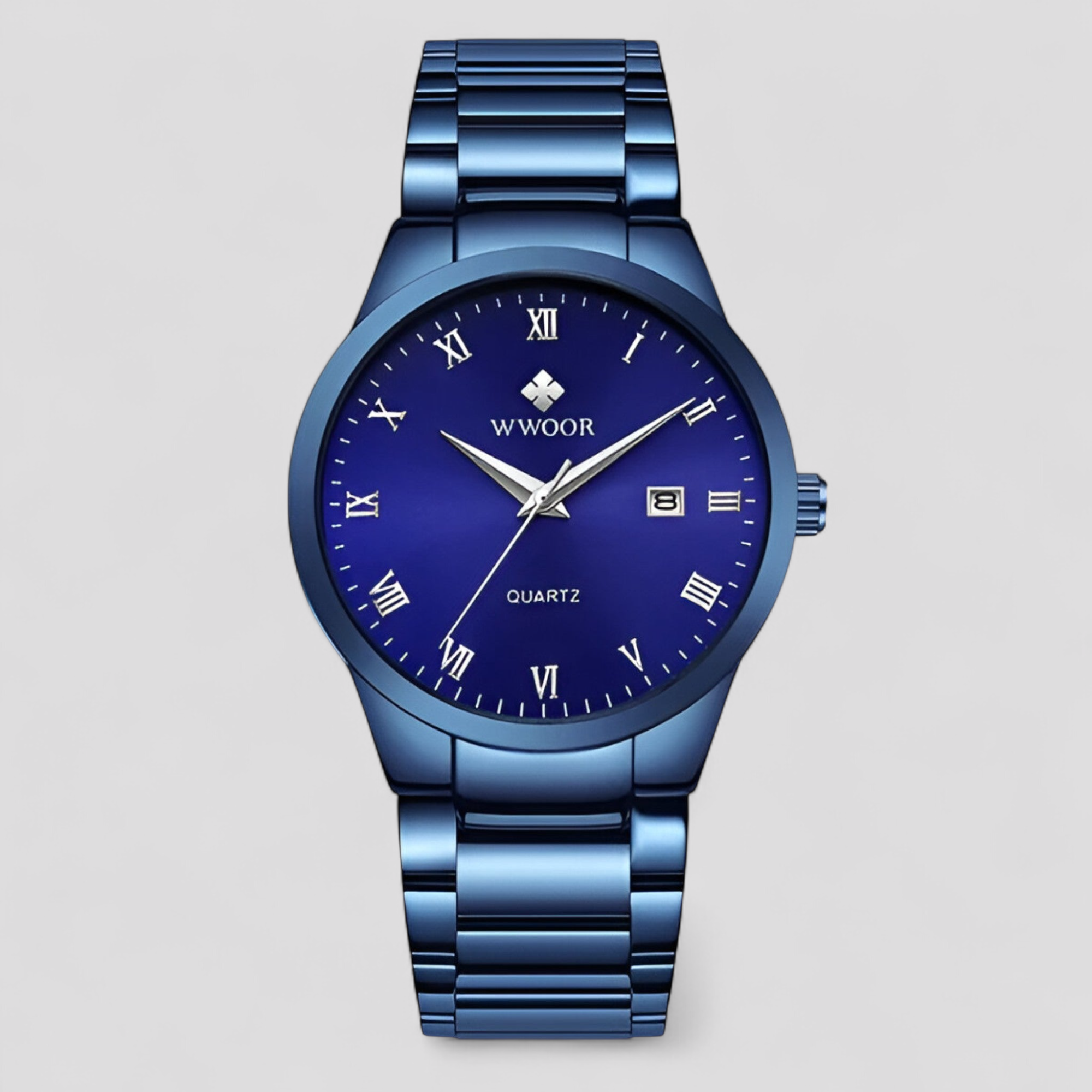 watches : Horloge Goud Goud met Doos - Elegant Quartzhorloge in Blauw zilver met doosje van Pantino