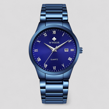 watches : Horloge Goud Goud met Doos - Elegant Quartzhorloge in Blauw zilver met doosje van Pantino
