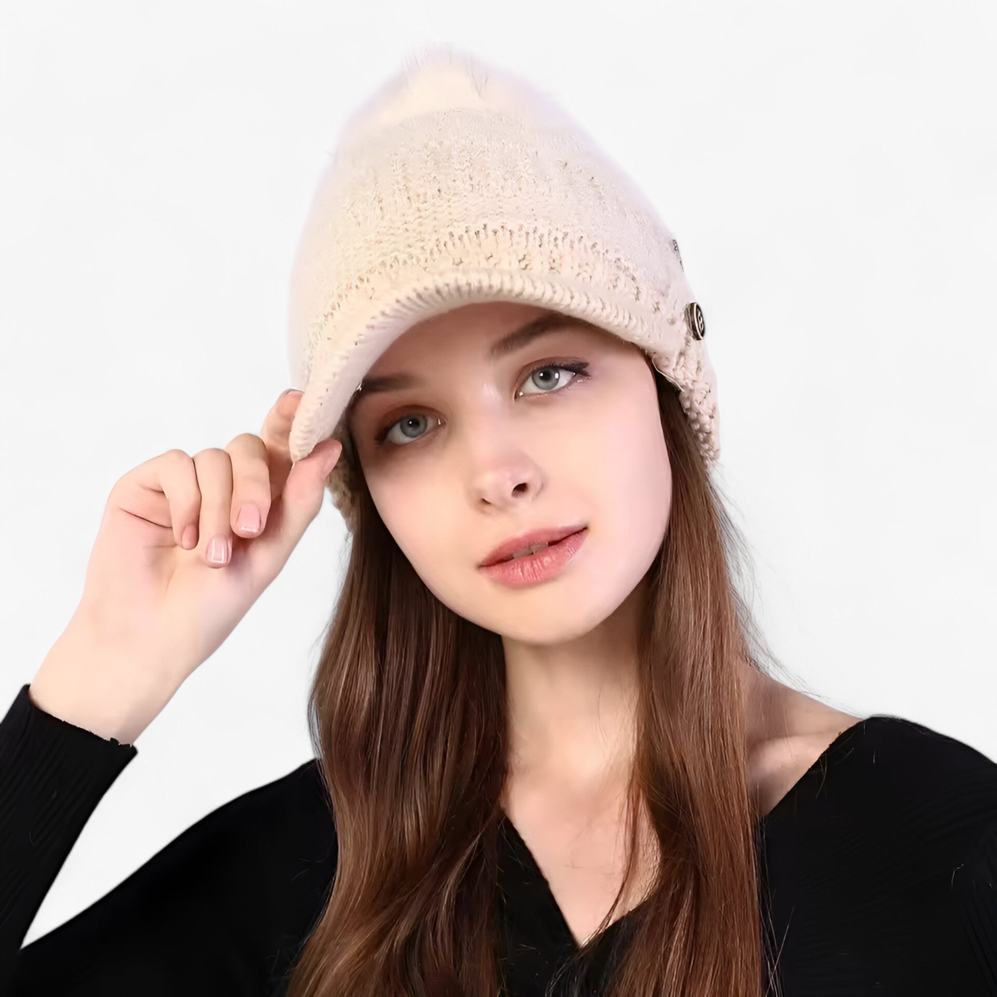 Beanie : Warme Beanie met Klep - Stijlvol, Zacht en Comfortabel - Rood in Beige Één maat CHINA van Pantino