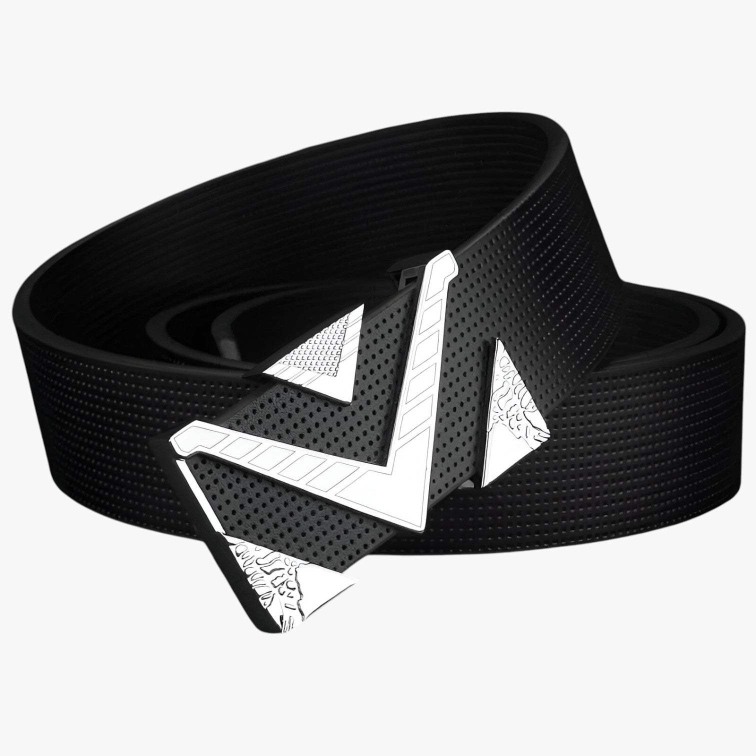 Elegante zwarte leren herenriem met V-vormige gouden gesp