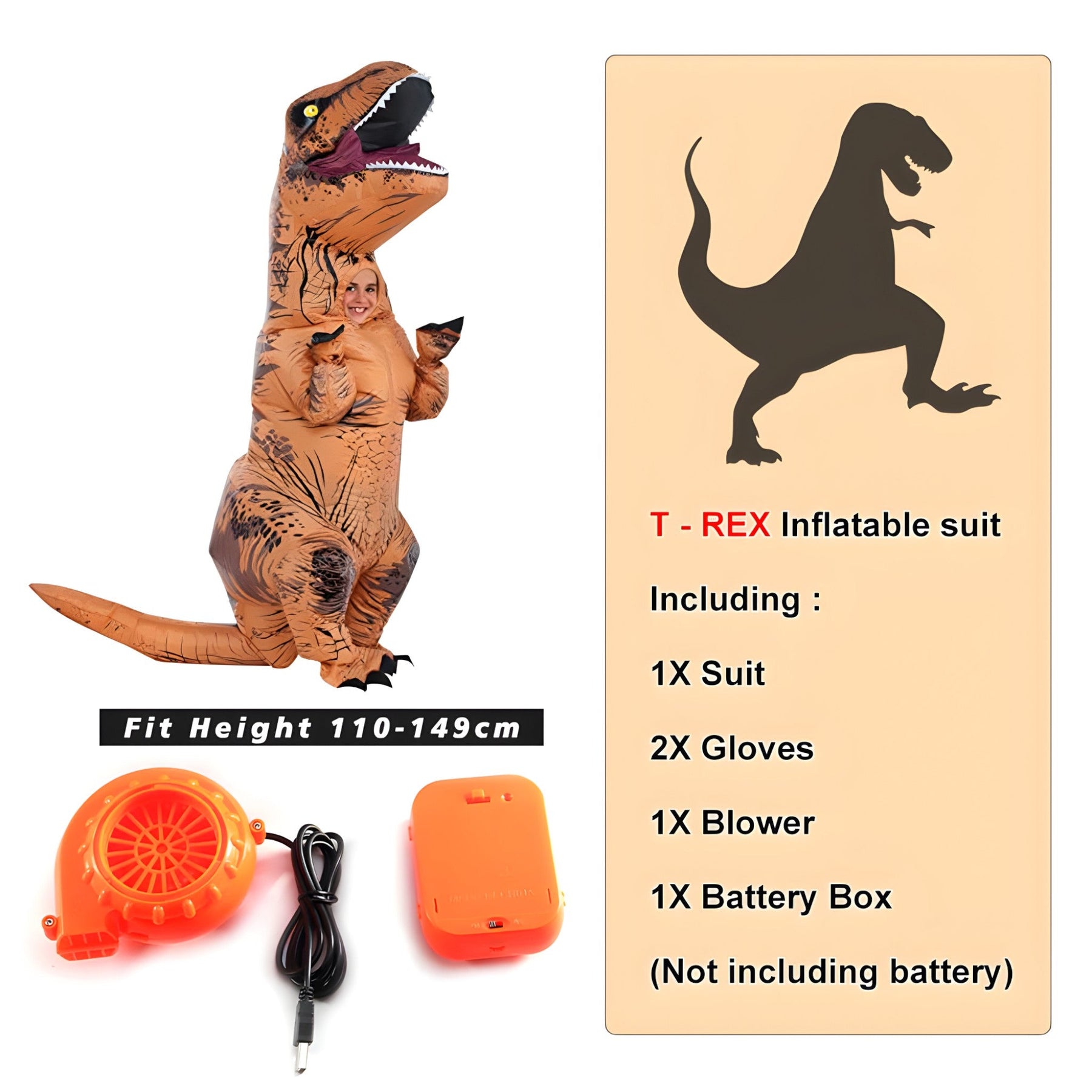 other : Opblaasbaar T-Rex Kostuum - Leuk voor Kinderen en Volwassenen - Bruin in van Pantino