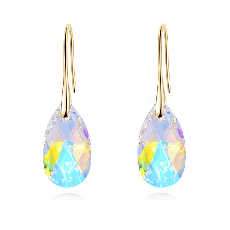Earrings : Oorbellen Dames Zilver - Teardrop Kristal in Kristal AB. Goud van Pantino