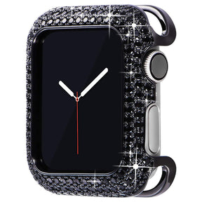 Smartwatch Case : Apple Watch Bandje Diamond Hoes - Roségoud - Roestvrij Staal - Vrouwen in Zwarte zwarte diamant van Pantino