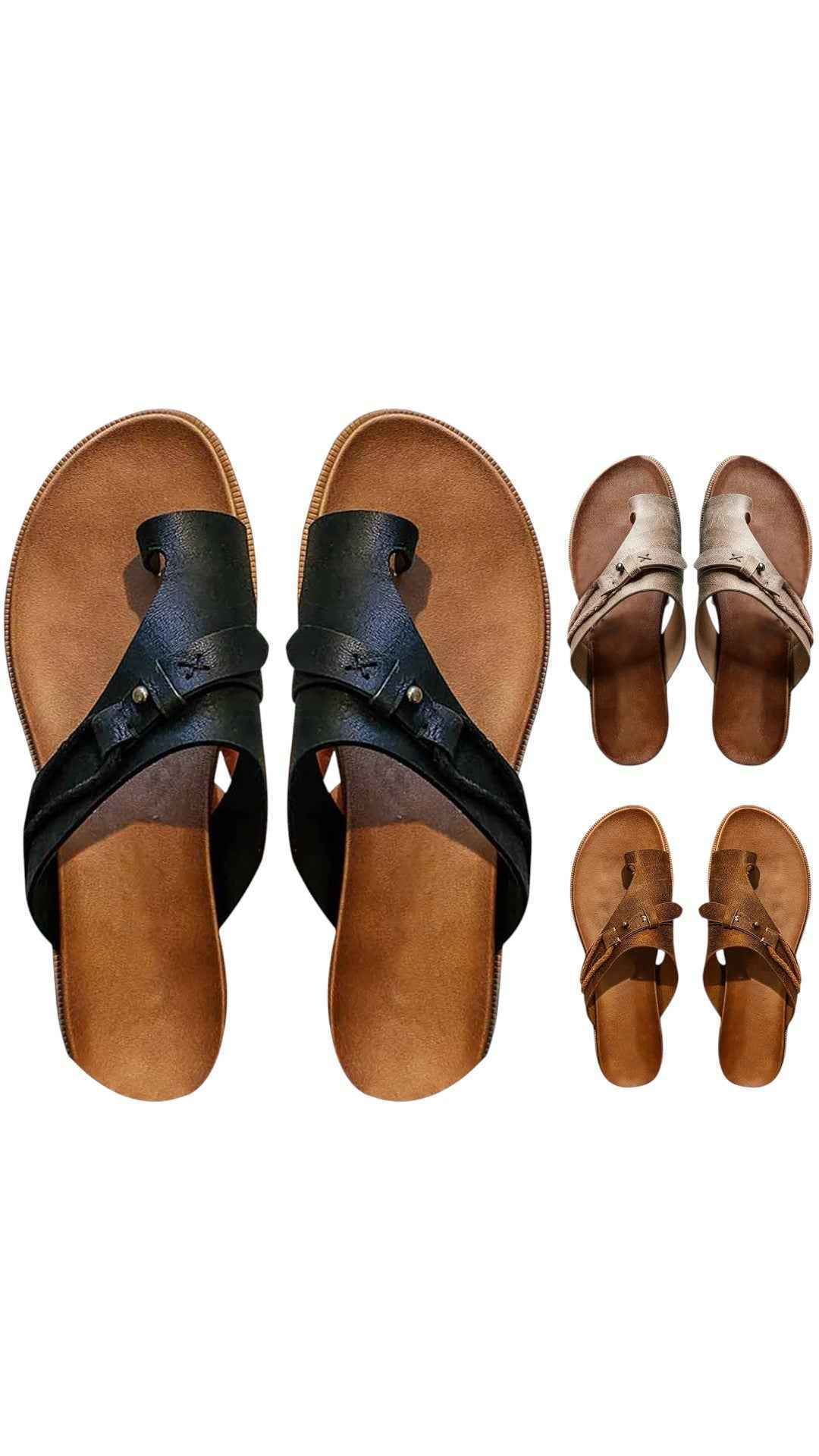 Handgemaakte leren sandalen met gekruiste band en teenring Dames