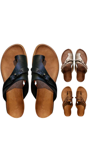 Sandali artigianali in pelle con cinturini incrociati e anello per dito da donna