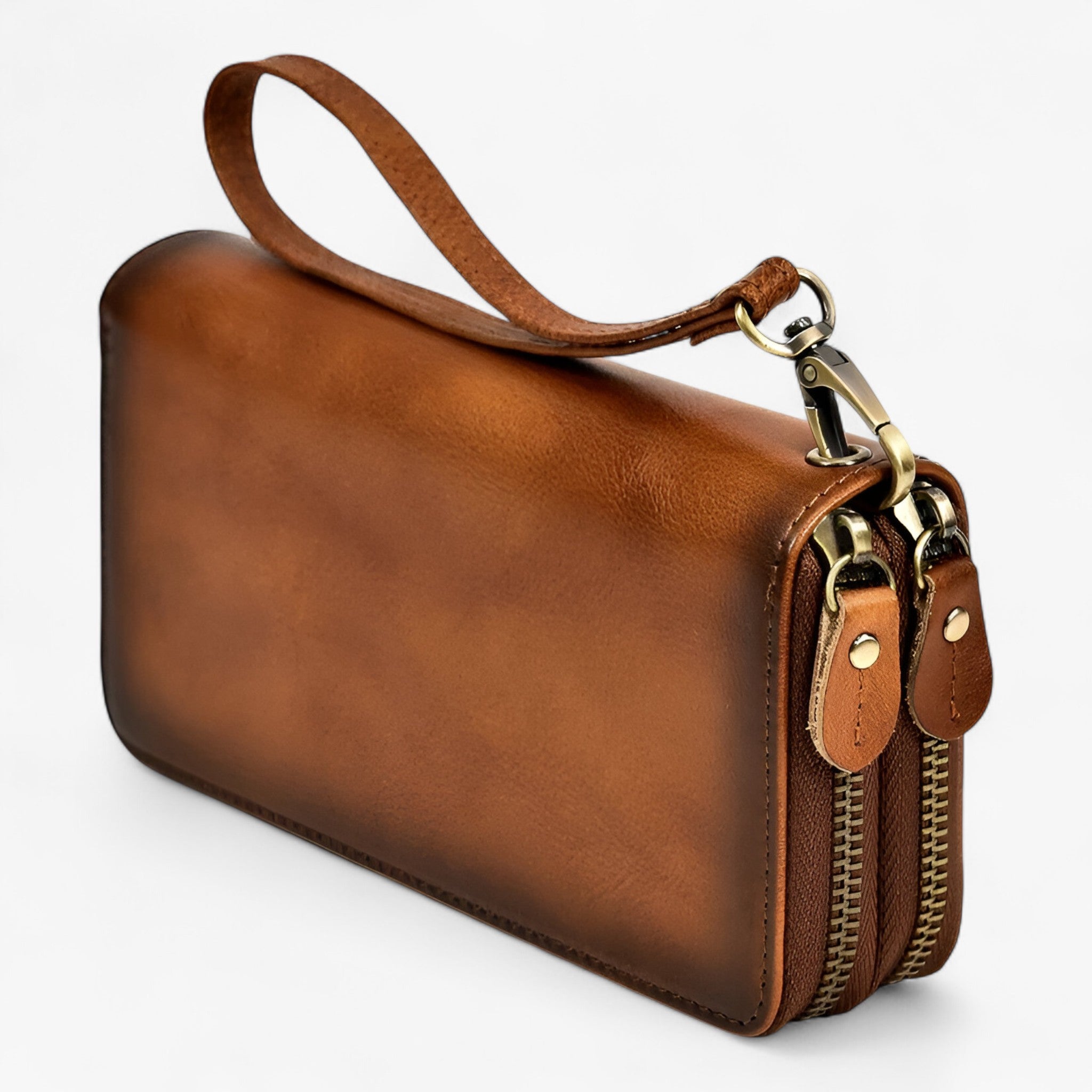 bags : Portemonnee Heren Licht Bruin - Vintage Leren Lange in Bruin van Pantino