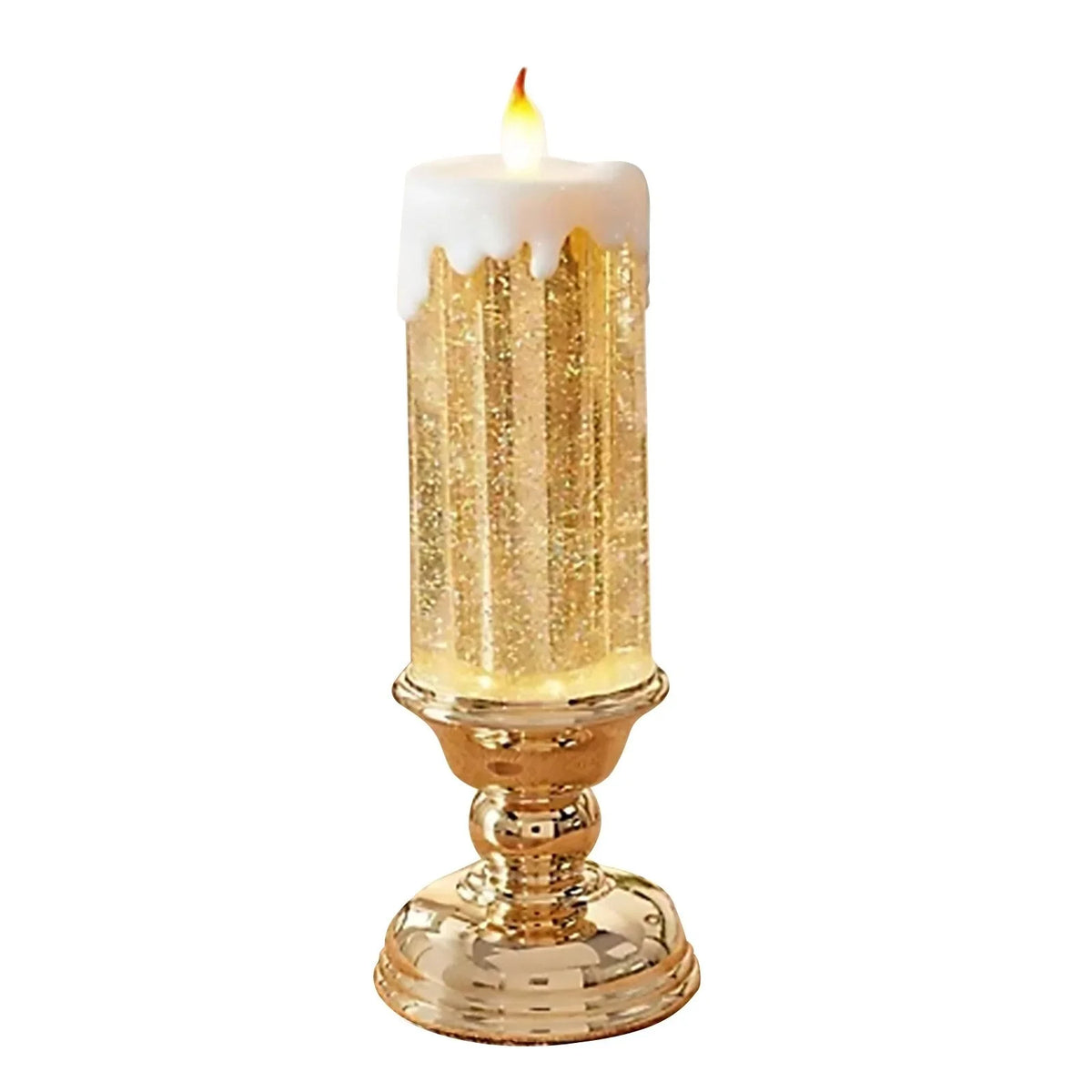 home & garden : Kleur Veranderende LED Water Kaars met Glitter - Gouden Basis in Gouden basis van Pantino