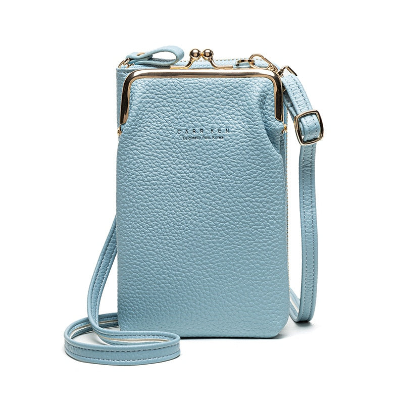 bags : Julia Telefoontasje Leer - Zwart in Lichtblauw van Pantino
