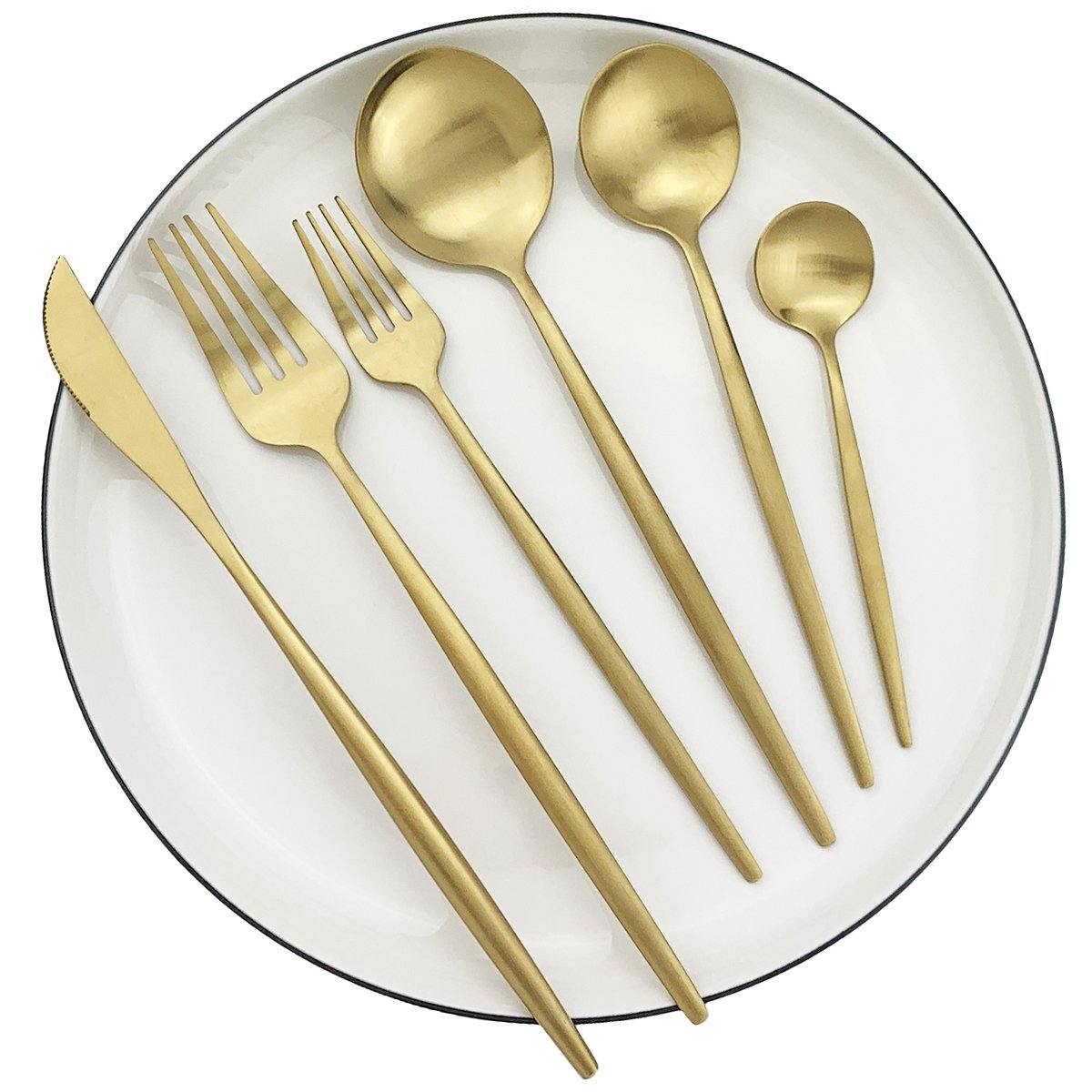 home & garden : Minimalistisch Bestekset 36 Stuks - Elegant Dineren - RVS in 336st Mat Goud van Pantino