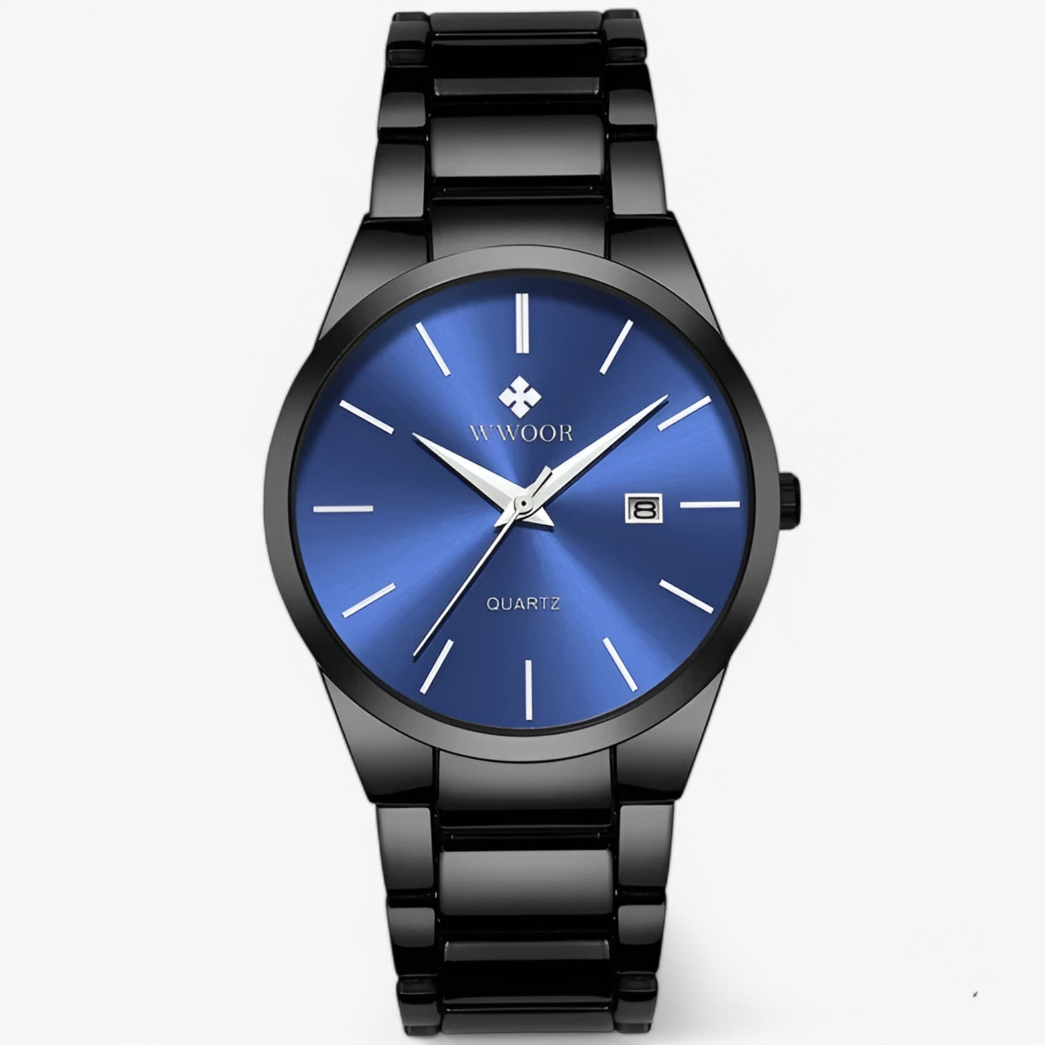 watches : Heren Horloge Zwart Goud Edelstaal - Klassiek Polshorloge 42mm voor elke gelegenheid in Zwart blauw van Pantino