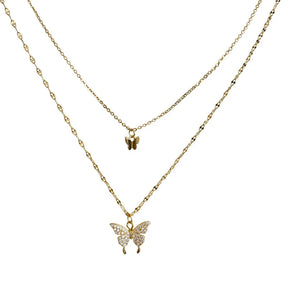 Layered Necklace : Gelaagde Ketting Zilver - Vlinderhanger Kristallen Elegant - Zilver in van Pantino
