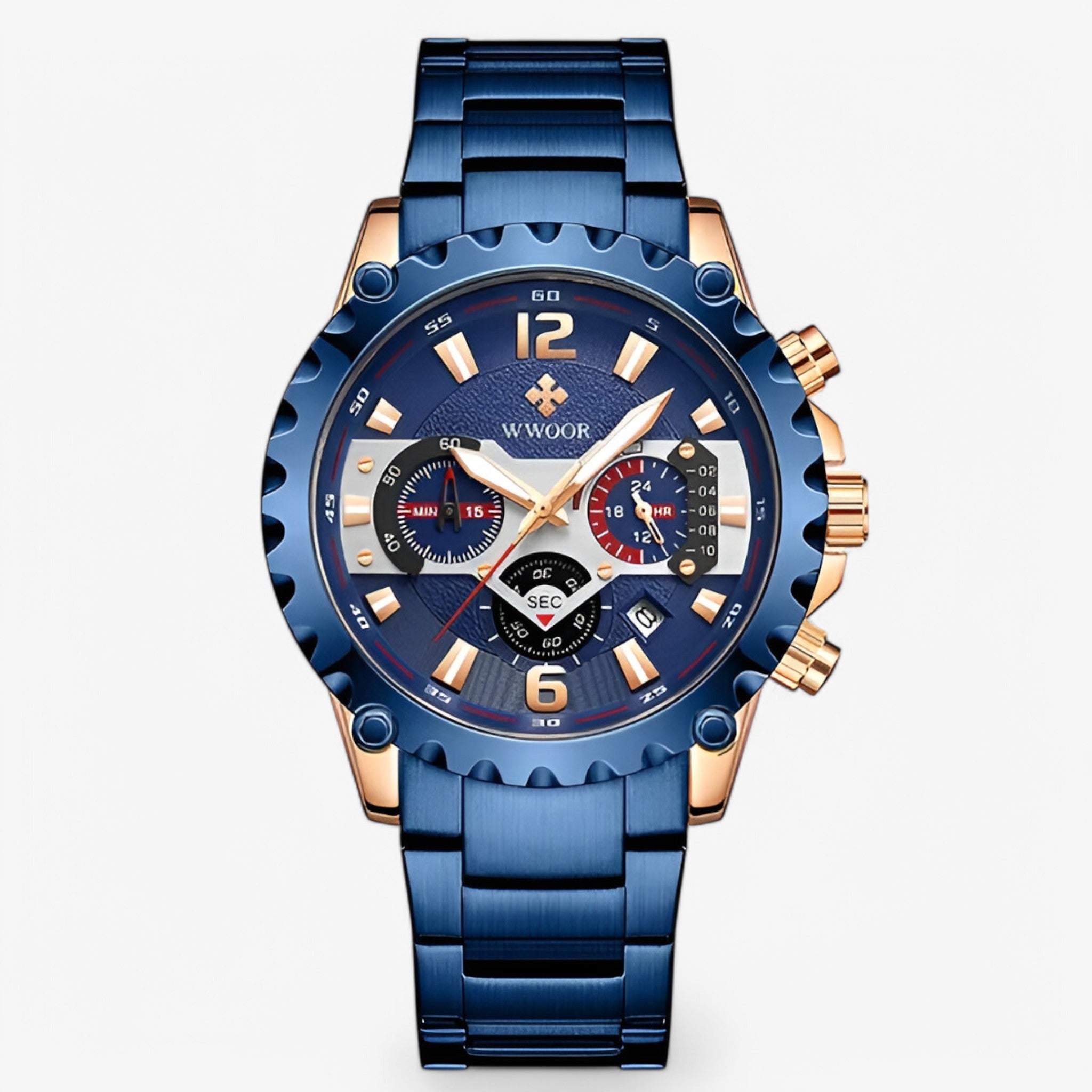 watches : Horloge Zwart Zwart - Luxe Chronograafhorloge van Roestvrij Staal in blauwe roos van Pantino