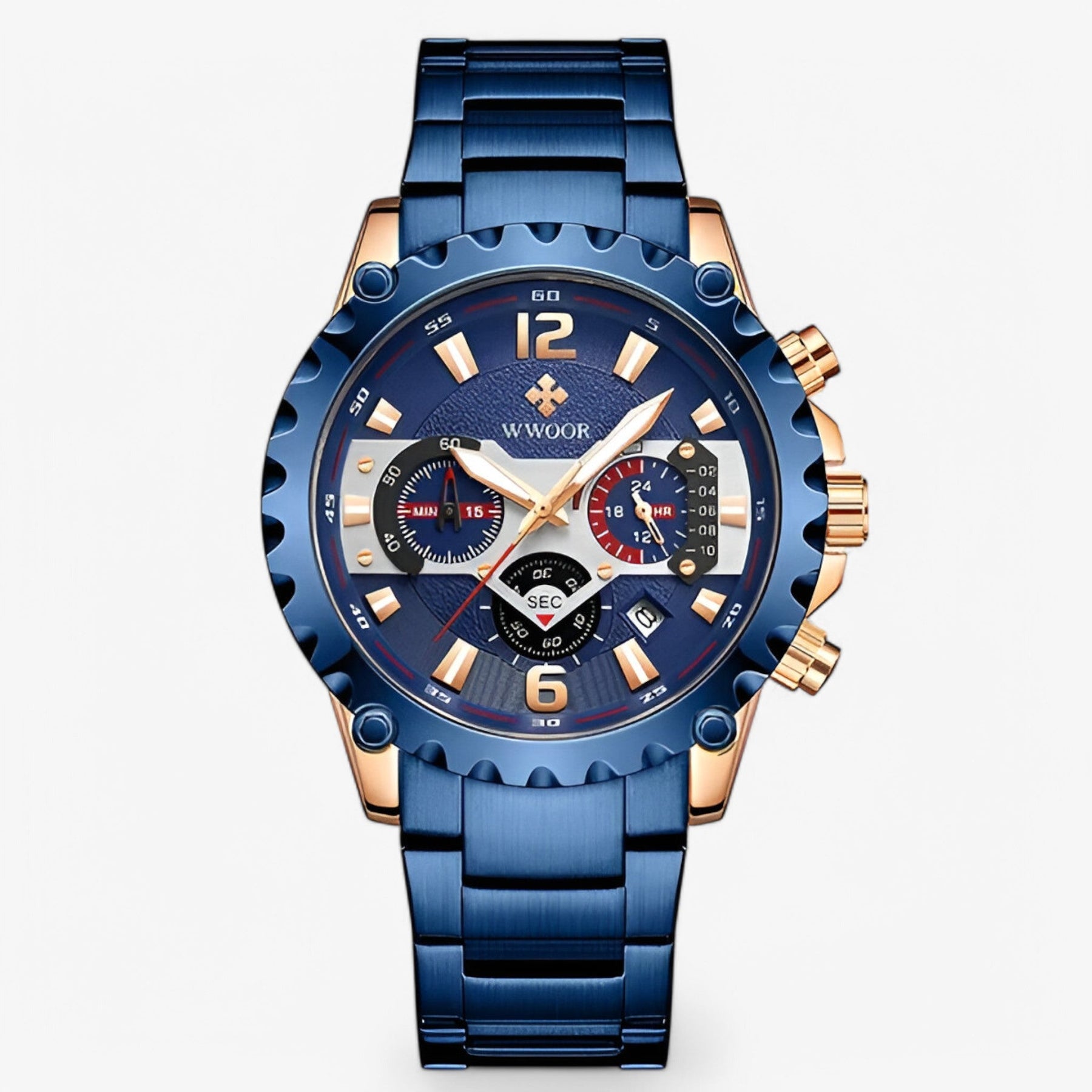 watches : Horloge Zwart Zwart - Luxe Chronograafhorloge van Roestvrij Staal in blauwe roos van Pantino