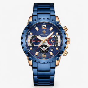 watches : Horloge Zwart Zwart - Luxe Chronograafhorloge van Roestvrij Staal in blauwe roos van Pantino