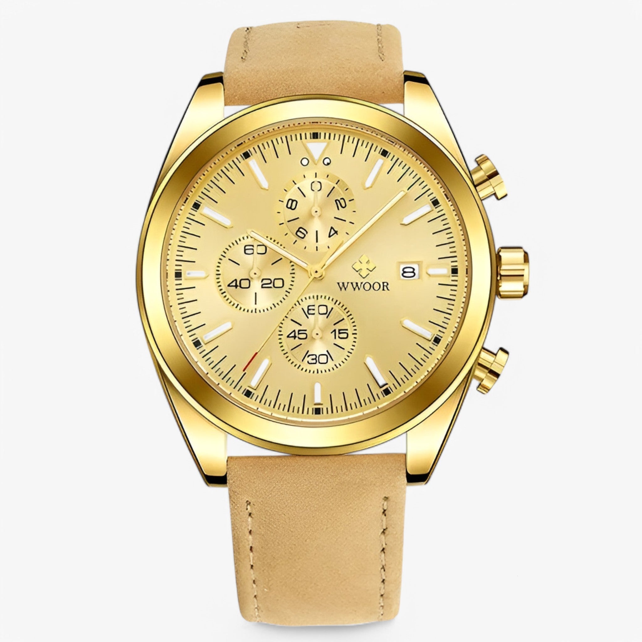 watches : Horloge Zwart Zilver - Luxe Chronograafhorloge van Roestvrij Staal in goud goud van Pantino